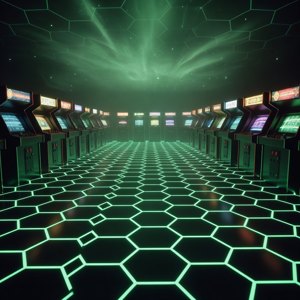 Neon Classic cyber arcade stage grid with green glowing lights