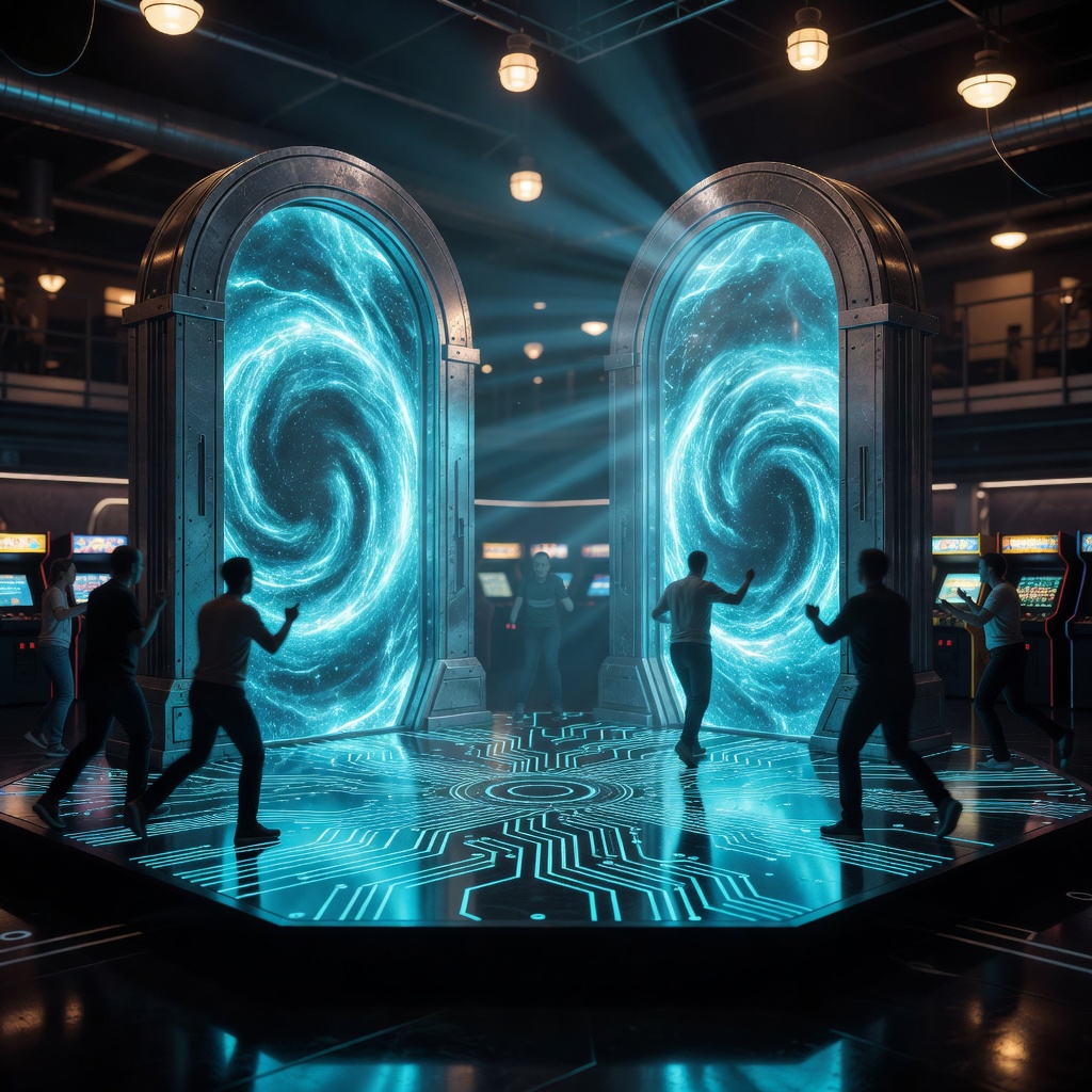 Portal Gates dynamic warp arcade stage with cyber teleporters
